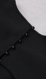 SHOULEDR PAD WAIST BARING FEATHER BLOUSE PLEATED DRESS IN BLACK styleofcb