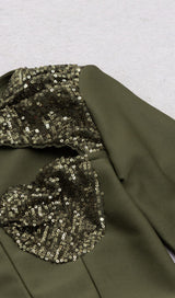 SEQUIN BODICE HIP WRAP DRESS IN OLIVE GREEN styleofcb