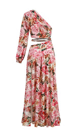 FLORAL PRINT ONE SHOULDER MAXI DRESS styleofcb