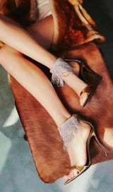 CRYSTAL TASSEL HEELS IN GOLD Shoes styleofcb