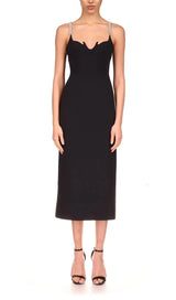 CHAIN HALTER HIGH WAIST SLIM HIP MIDI DRESS IN BLACK styleofcb