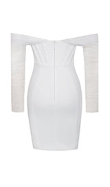 ZOFIA WHITE OFF SHOULDER MESH SLEEVE CORSET DRESS Dresses styleofcb