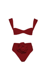 ROSE EMBELLISHED BIKINI SUIT IN BURGUNDY styleofcb