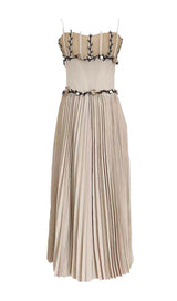 SPLICED FLORAL SLEEVELESS MIDI DRESS IN LIGHT GRAY DRESS STYLE OF CB