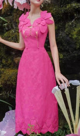 PINK JACQUARD EMBROIDERY MIDI DRESS styleofcb