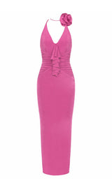 ROSE EMBELLISHED RUFFLED MIDI DRESS IN PINK styleofcb