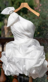 WHITE ONE SHOULDER BOWKNOT MINI DRESS Dresses styleofcb