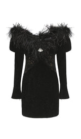 BLACK VELVET OFF SHOULDER MINI DRESS styleofcb
