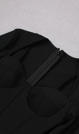 STRETCH LONG SLEEVES FEATHER MINI DRESS IN BLACK Dresses styleofcb