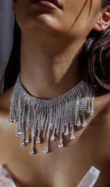 SILVER CHOKER DIAMANTE TASSEL NECKLACE JEWELLERY styleofcb