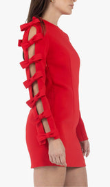 SIDE LACE UP BOW MINI DRESS IN RED DRESS STYLE OF CB