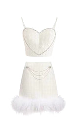CHANEL'S STYLE WITH FEATHER SHORT SKIRT SUIT IN WHITE styleofcb