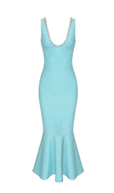 BANDAGE FISHTAIL SLEEVELESS HIGH WAIST MAXI DRESS IN AQUAMARINE styleofcb