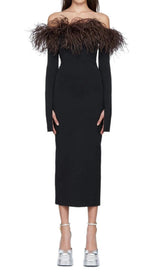 FEATHER OFF THE SHOULDER MIDI DRESS Dresses styleofcb