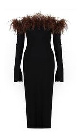 FEATHER OFF THE SHOULDER MIDI DRESS Dresses styleofcb S BLACK