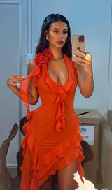 PLUNGING NECKLINE RUFFLE DRESS IN RED styleofcb