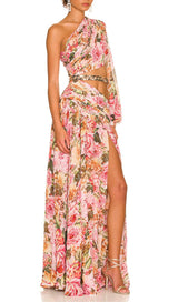 FLORAL PRINT ONE SHOULDER MAXI DRESS styleofcb