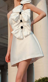 BOWS-EMBELLISHED SLEEVELESS MIDI DRESS IN WHITE styleofcb