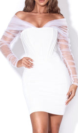 Zofia White Off Shoulder Mesh Sleeve Corset Dress Dresses Oh CiCi