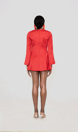 RANDA RED SATIN LONG SLEEVE MINI DRESS