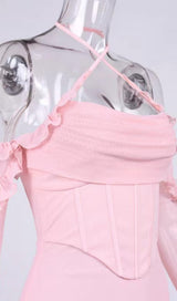 RUFFLE CORSET BODYCON MINI DRESS IN PINK Dresses styleofcb