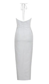 FLORAL EMBELLISHED SLIT MIDI DRESS IN WHITE DRESS STYLE OF CB