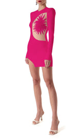 FLOWER LONG SLEEVE MINI BANDAGE DRESS IN RED styleofcb