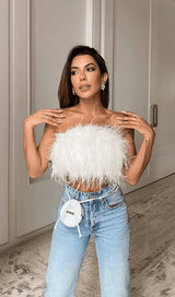 STRAPLESS FEATHER TOP Shirts & Tops styleofcb