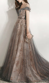 MESH HEAVY RHINESTONE COURT MAXI DRESS IN GREY styleofcb