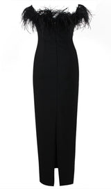FEATHER BODYCON MAXI DRESS IN BLACK Dresses styleofcb