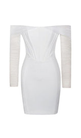 ZOFIA WHITE OFF SHOULDER MESH SLEEVE CORSET DRESS Dresses styleofcb