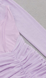 IRREGULAR CUT FISH BONE LOTUS LEAF FOLD DRESS IN MAUVE styleofcb