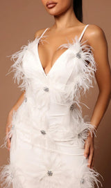 FEATHER BANDAGE MINI DRESS IN WHITE styleofcb