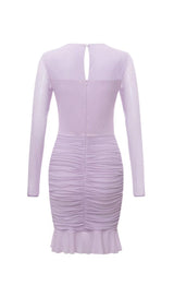 IRREGULAR CUT FISH BONE LOTUS LEAF FOLD DRESS IN MAUVE styleofcb