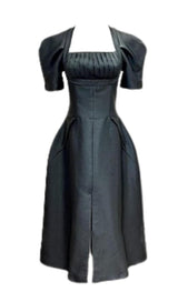 SQUARE NECK PUFF SLEEVE DRESS IN BLACK styleofcb