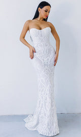 White Sequin Lace Strapless Maxi Dress New Arrivals styleofcb