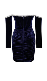 ODETTE NAVY VELVET OFF SHOULDER CORSET DRESS WITH CRYSTAL TRIM Dresses styleofcb