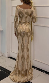 LONG SLEEVES WITH PRINT MAXI DRESS IN GOLD styleofcb