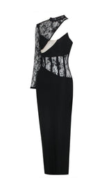 LACE ONE SHOULDER MIDI DRESS IN BLACK styleofcb