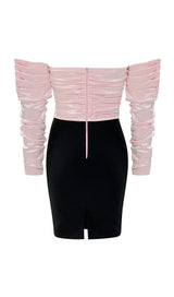 SPLICING ONE LINE SHOULDER LARGE BOW DRESS IN BLACK AND PINK styleofcb