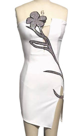CRYSTAL FLOWER MINI DRESS IN WHITE Dresses styleofcb