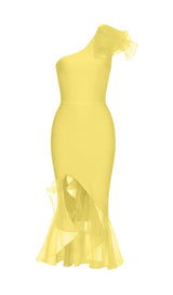 BANDAGE ONE-SHOULDER MIDI DRESS IN YELLOW styleofcb