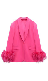 FEATHER JACKET SUIT IN HOT PINK jacket styleofcb