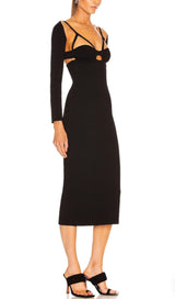BANDAGE SEXY HALTER HOLLOW SKINNY SLIM MIDI DRESS IN BLACK styleofcb