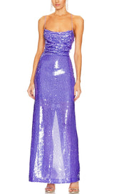 SEQUIN BACKLESS MAXI DRESS IN PURPLE styleofcb