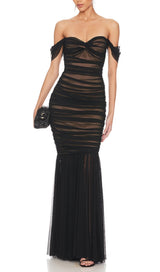 OFF SHOULDER MESH RUCHED MAXI DRESS Dresses Oh CICI