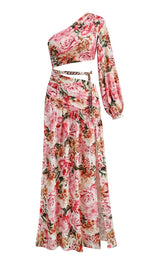 FLORAL PRINT ONE SHOULDER MAXI DRESS styleofcb