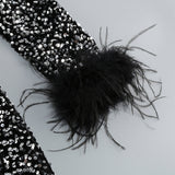 SEQUIN FEATHER LONG SLEEVES MIDI DRESS styleofcb
