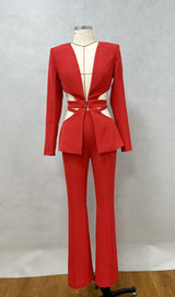 V-NECK SUIT WITH HOLLOWED-OUT WAIST IN RED styleofcb