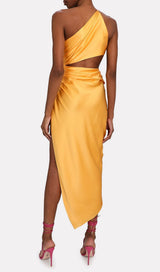 One-Shoulder Silk Satin Midi Dress styleofcb